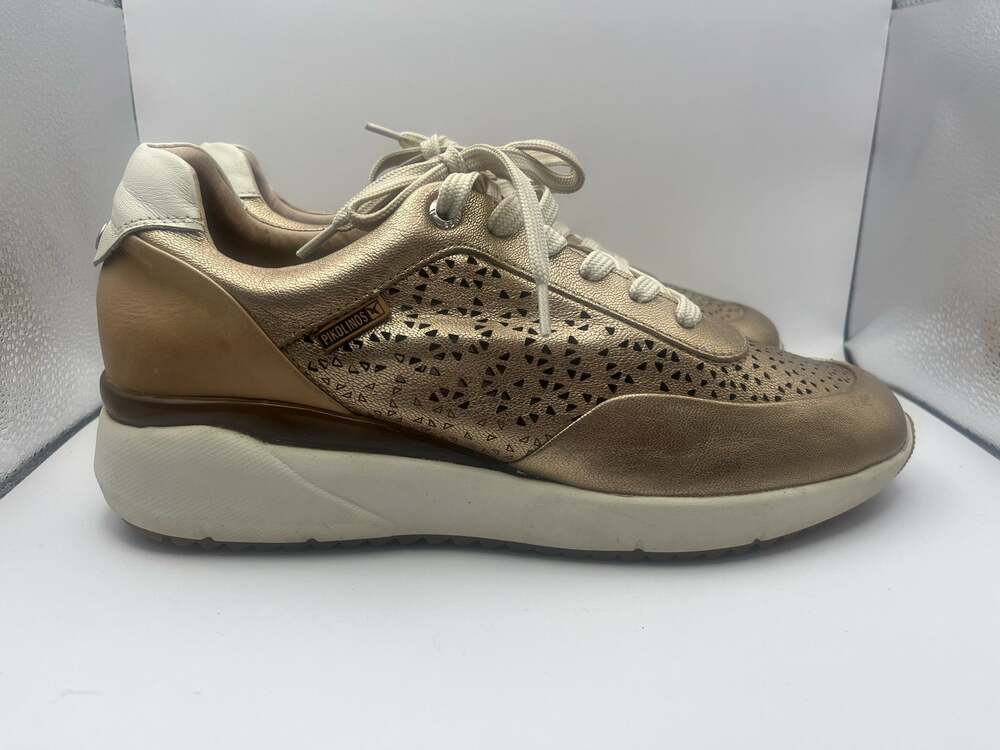 Pikolinos Sella Metallic Gold Perforated Lace Up Sneakers EU Size 42 Size 11.5